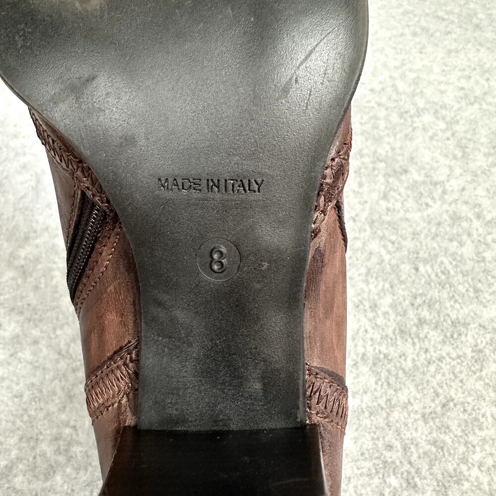Sesto Meucci Italian Leather Ankle Boot Size 8 Western Bootie Brown Block Heel - Picture 11 of 12